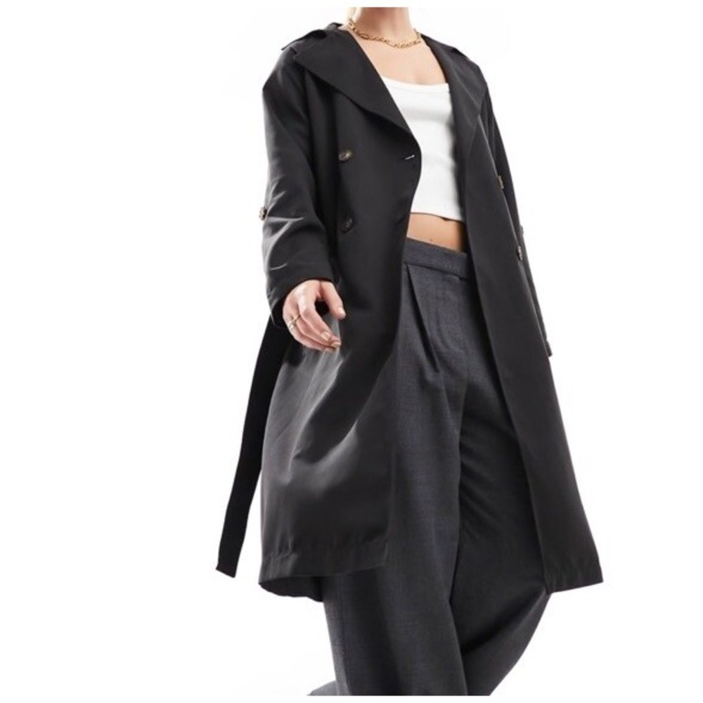 Stradivarius Women's Black Long Trench Coat US Size S